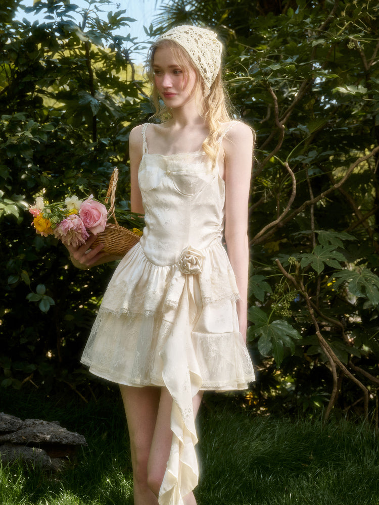 Cloud - like Lace Jacquard Little White Dress