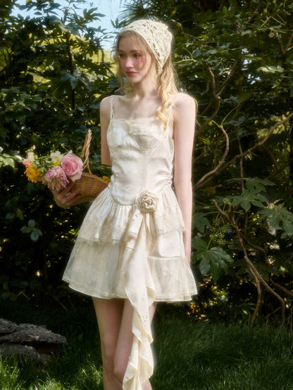 Cloud - like Lace Jacquard Little White Dress