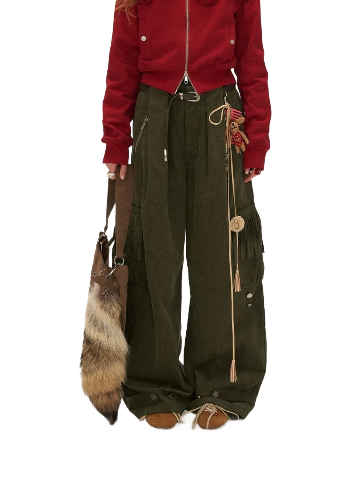 Fringed Corduroy Straight-Leg Pants