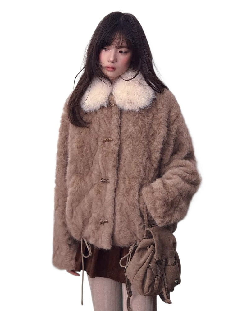 Color-block Faux Fur Coat