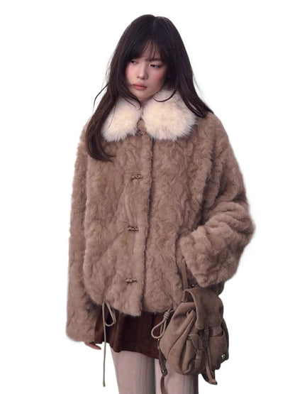 Color-block Faux Fur Coat