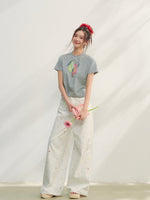 Printed Pearl-Decorated Short-Sleeve T-Shirt
