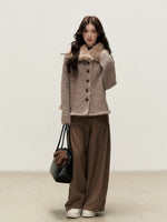 Faux Fur Collar Cable Knit Cardigan