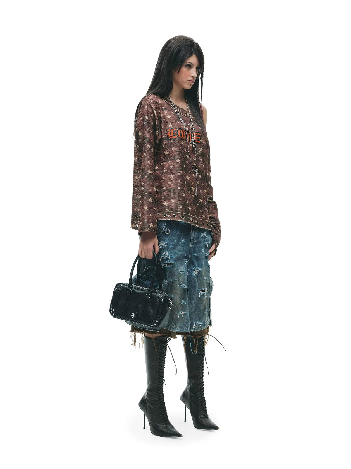 Distressed Gothic Eyelet Camo T-Shirt