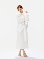 Striped Bow Shirt & Slit Skirt Set