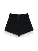 High-Waist Lace Trim Wool Shorts