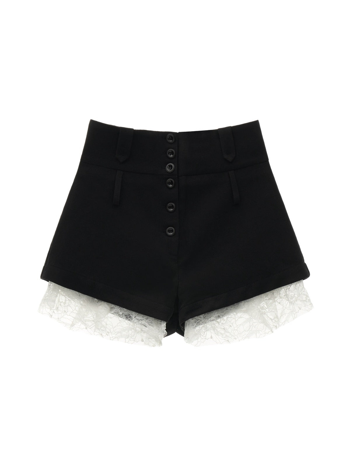 High-Waist Lace Trim Wool Shorts
