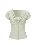 Layered Drape Button Tee