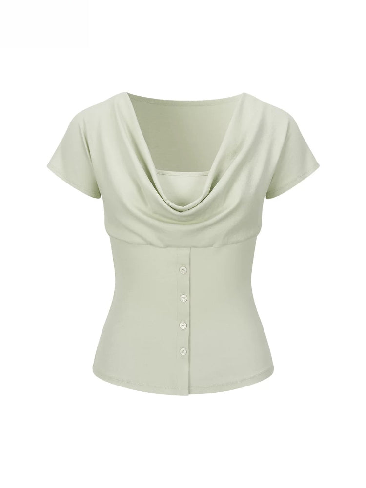 Layered Drape Button Tee