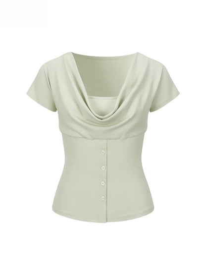 Layered Drape Button Tee