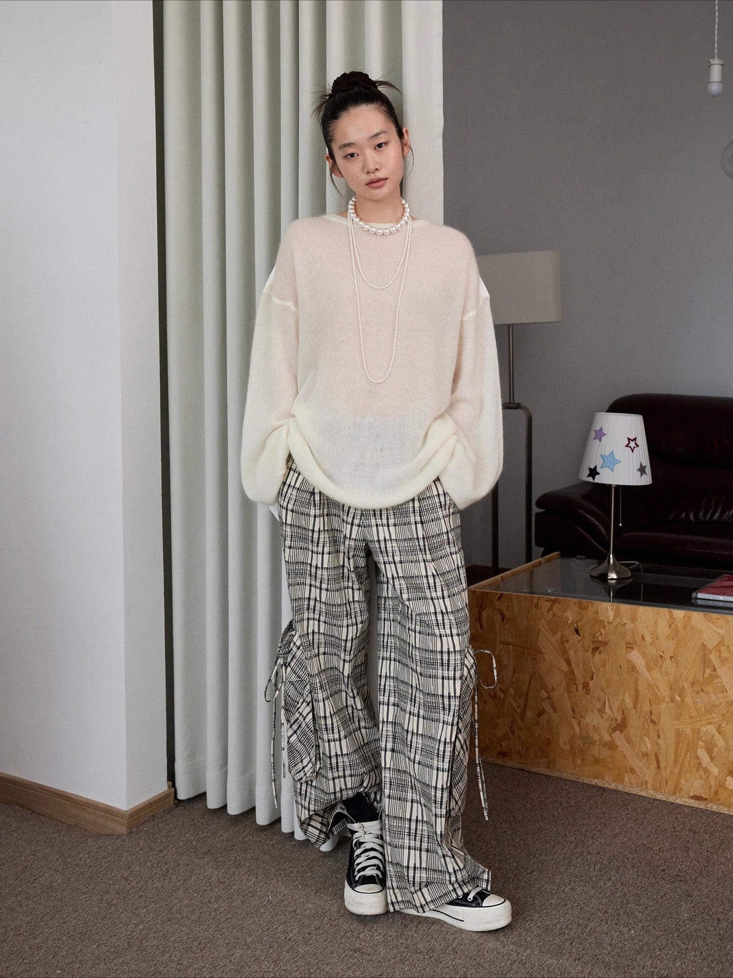 Oversized Mohair Shirt-Panel Knit Sweater