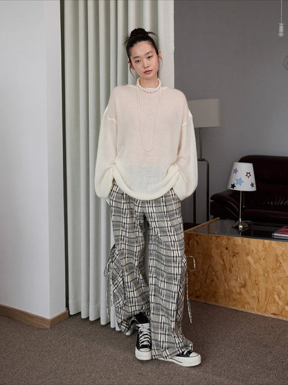 Oversized Mohair Shirt-Panel Knit Sweater