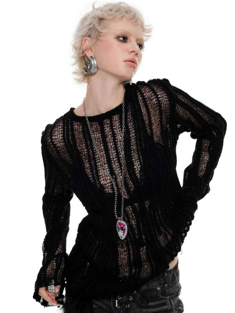 Black & Gray Hollow Knit Sweater