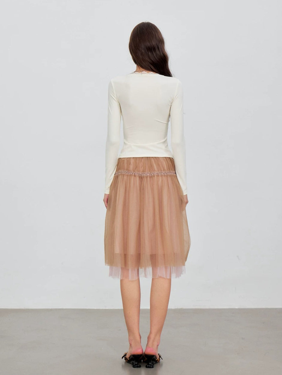Lace Trim Tulle Skirt