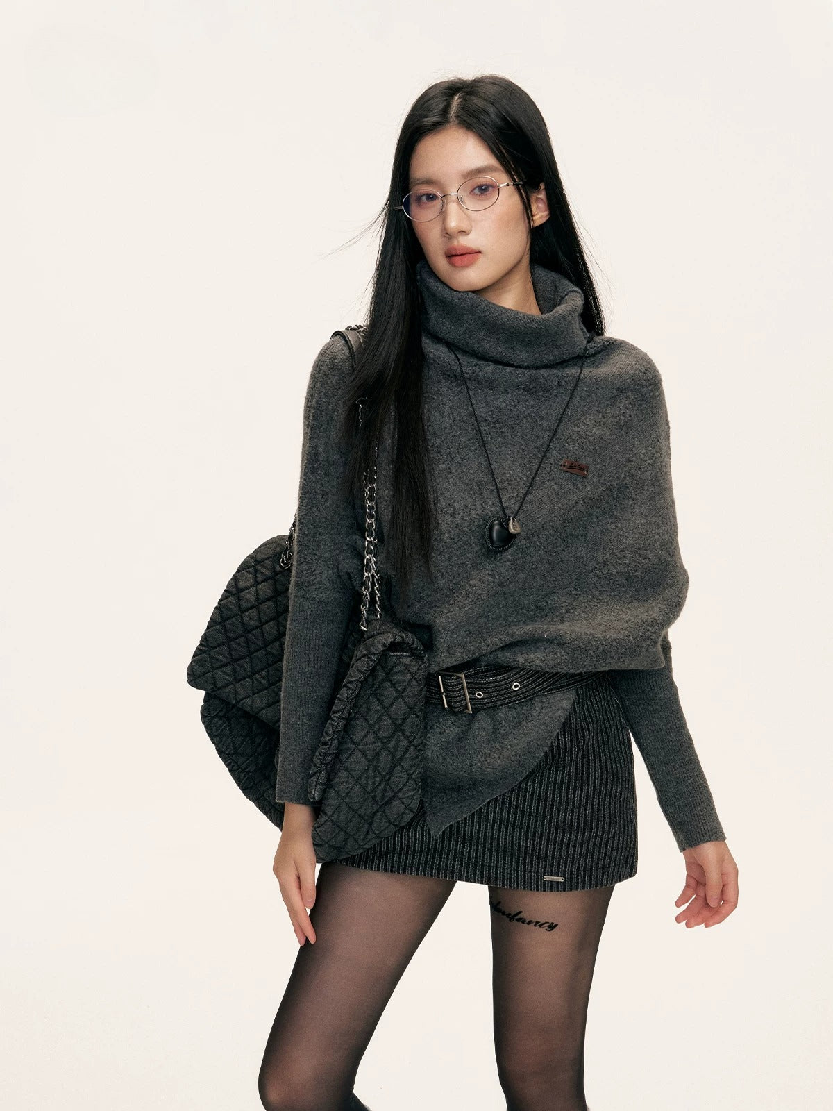 Asymmetric Turtleneck Batwing Sleeve Sweater