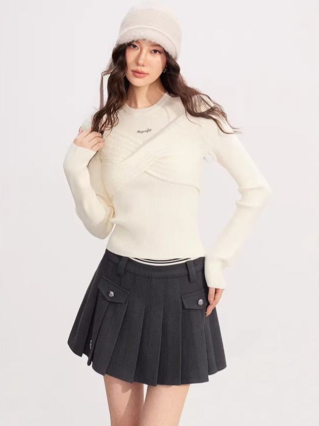 Bow Cable Knit Sweater Set