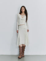 Apricot Lace Cardigan & Skirt Set