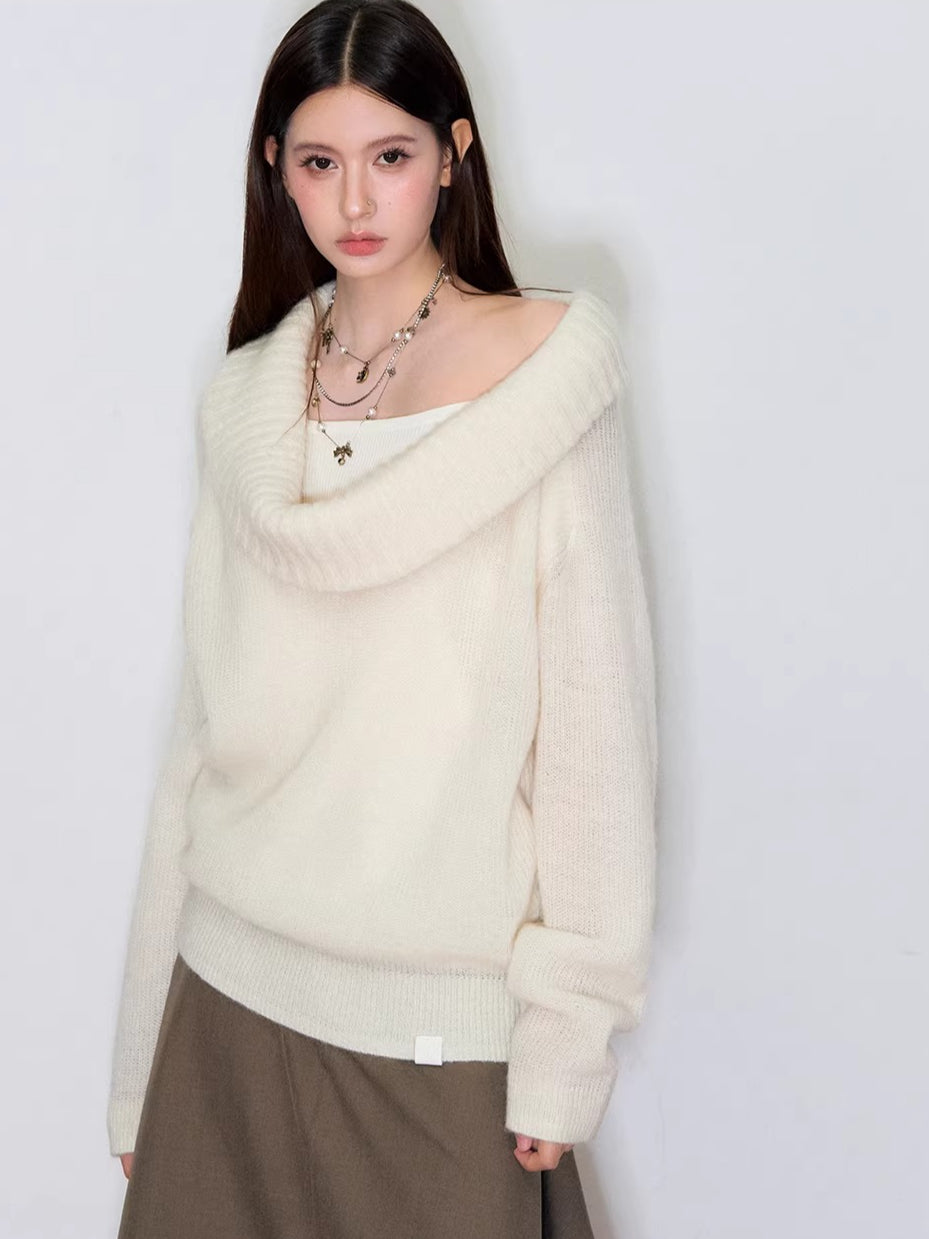 Draped Neck Knit Sweater