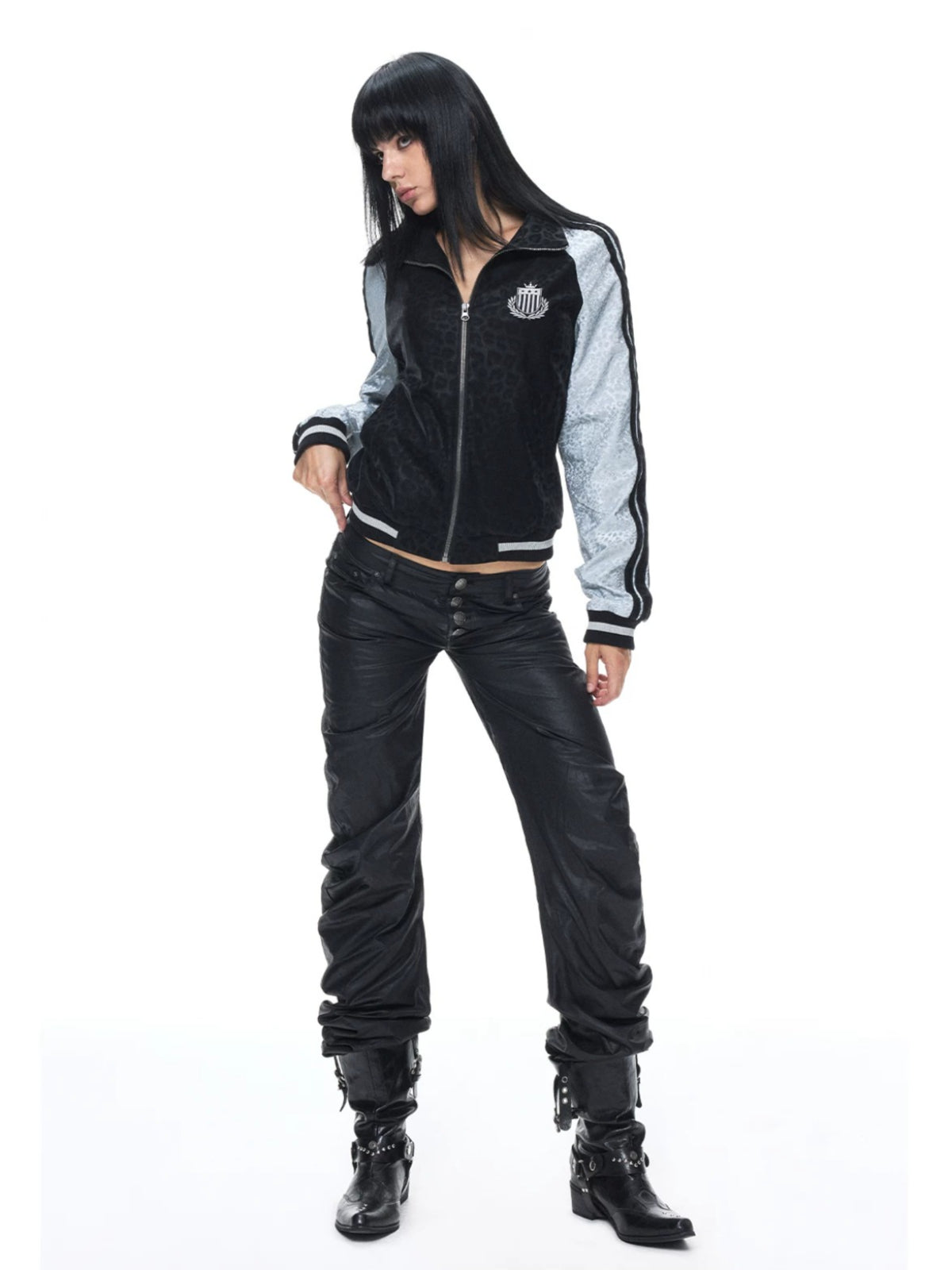 Y2K Leopard PU Patch Jacket