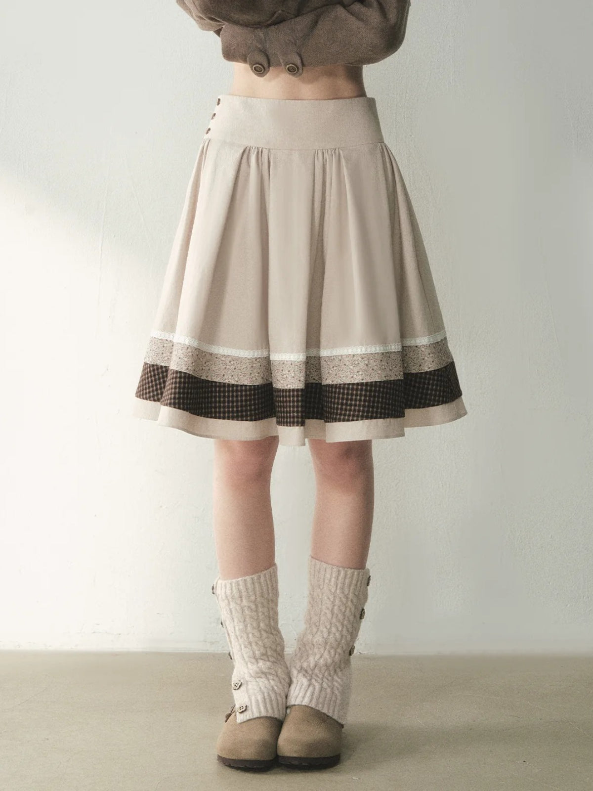 Floral Patchwork A-Line Midi Skirt