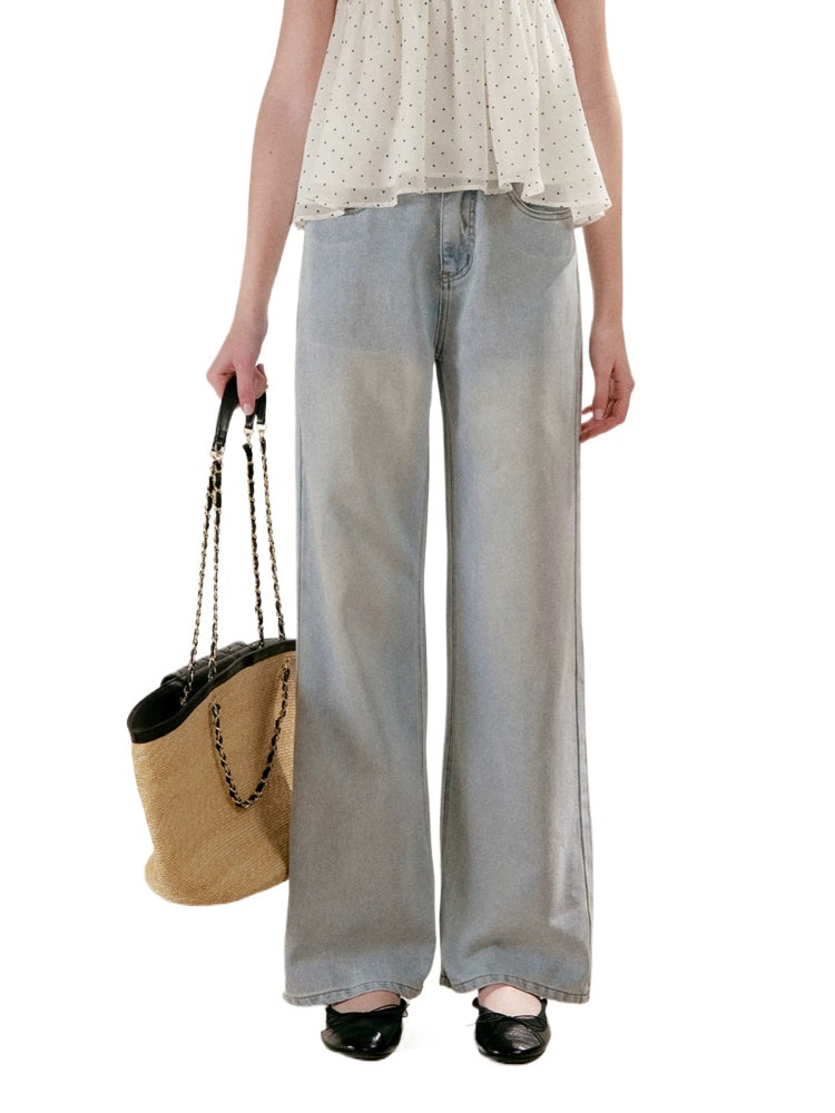 Polka-Dot Double-Wais Wide Leg Jeans