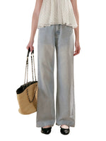 Polka-Dot Double-Wais Wide Leg Jeans