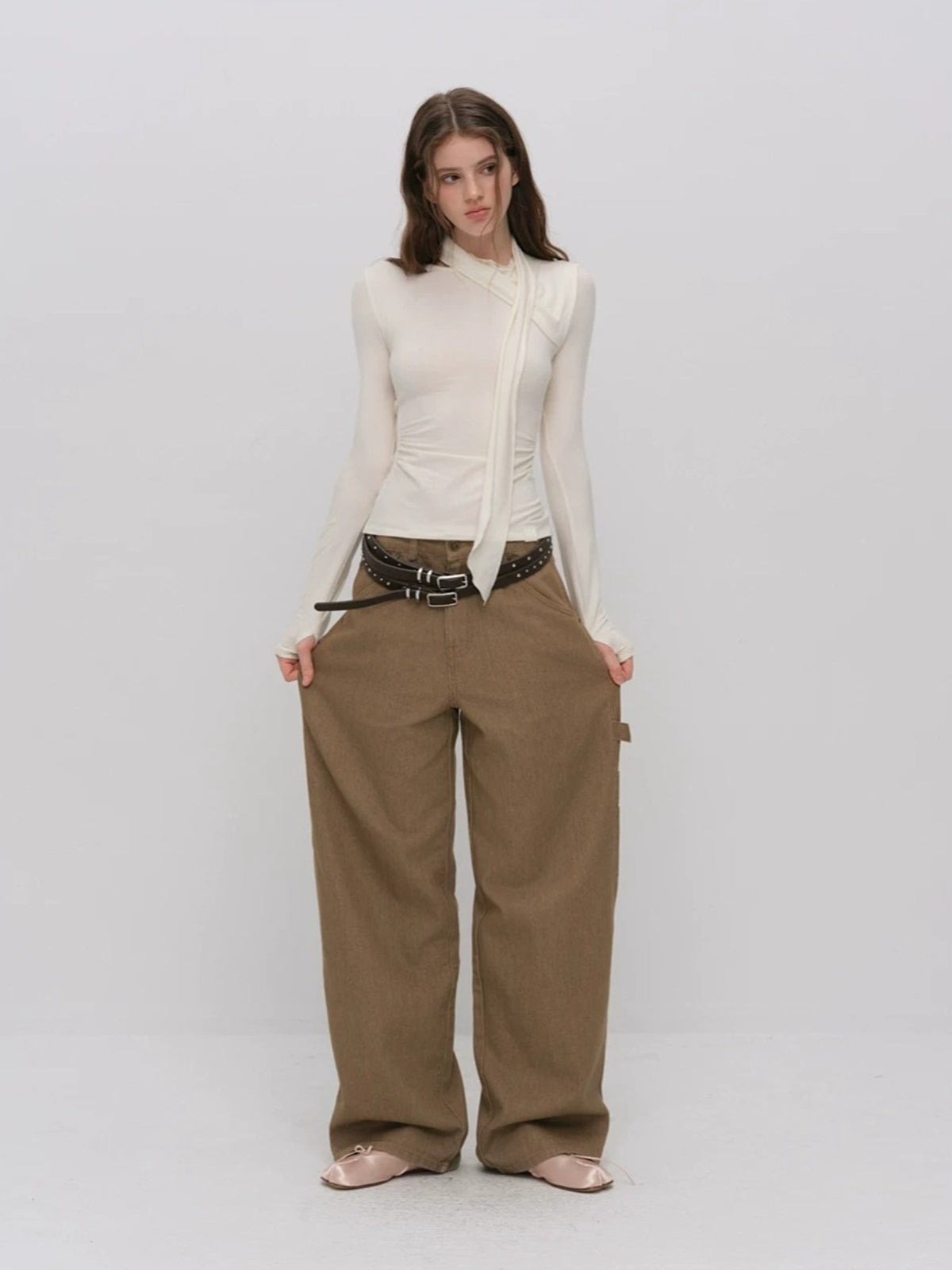 Asymmetric Draped Wool Blend Top