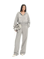 Gradient Rhinestone Cotton Knit Wide-Leg Pants