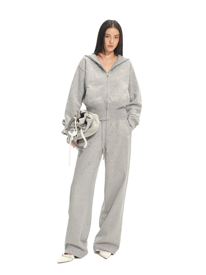 Gradient Rhinestone Cotton Knit Wide-Leg Pants