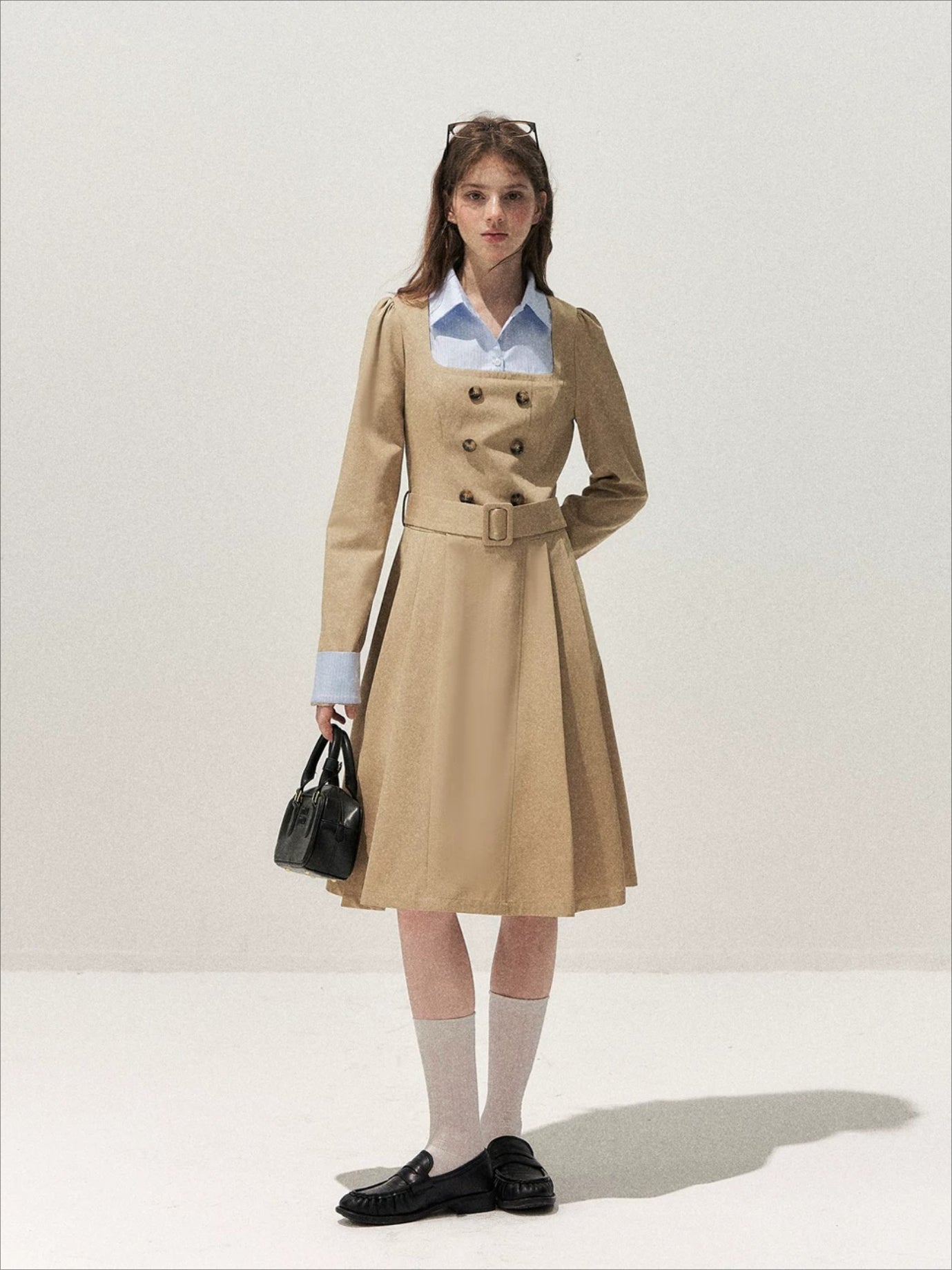 Vintage Mock-Layer Trench Dress