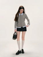 Plaid Trim Denim Skirt