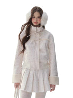 Floral Corduroy Shearling Jacket & Skirt Set