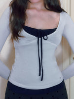 Drawstring Layered V-Neck Top