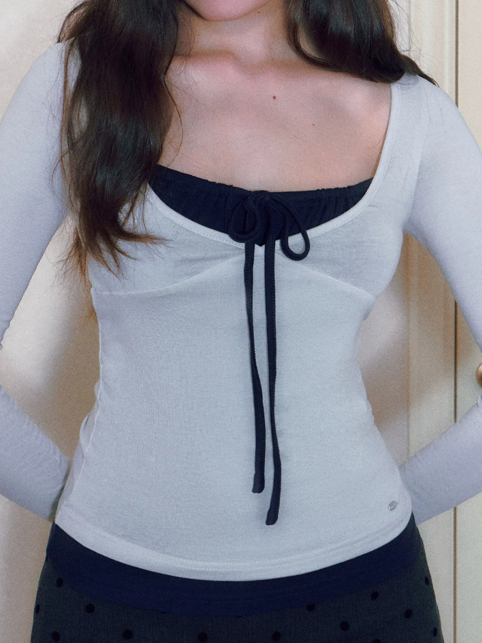 Drawstring Layered V-Neck Top