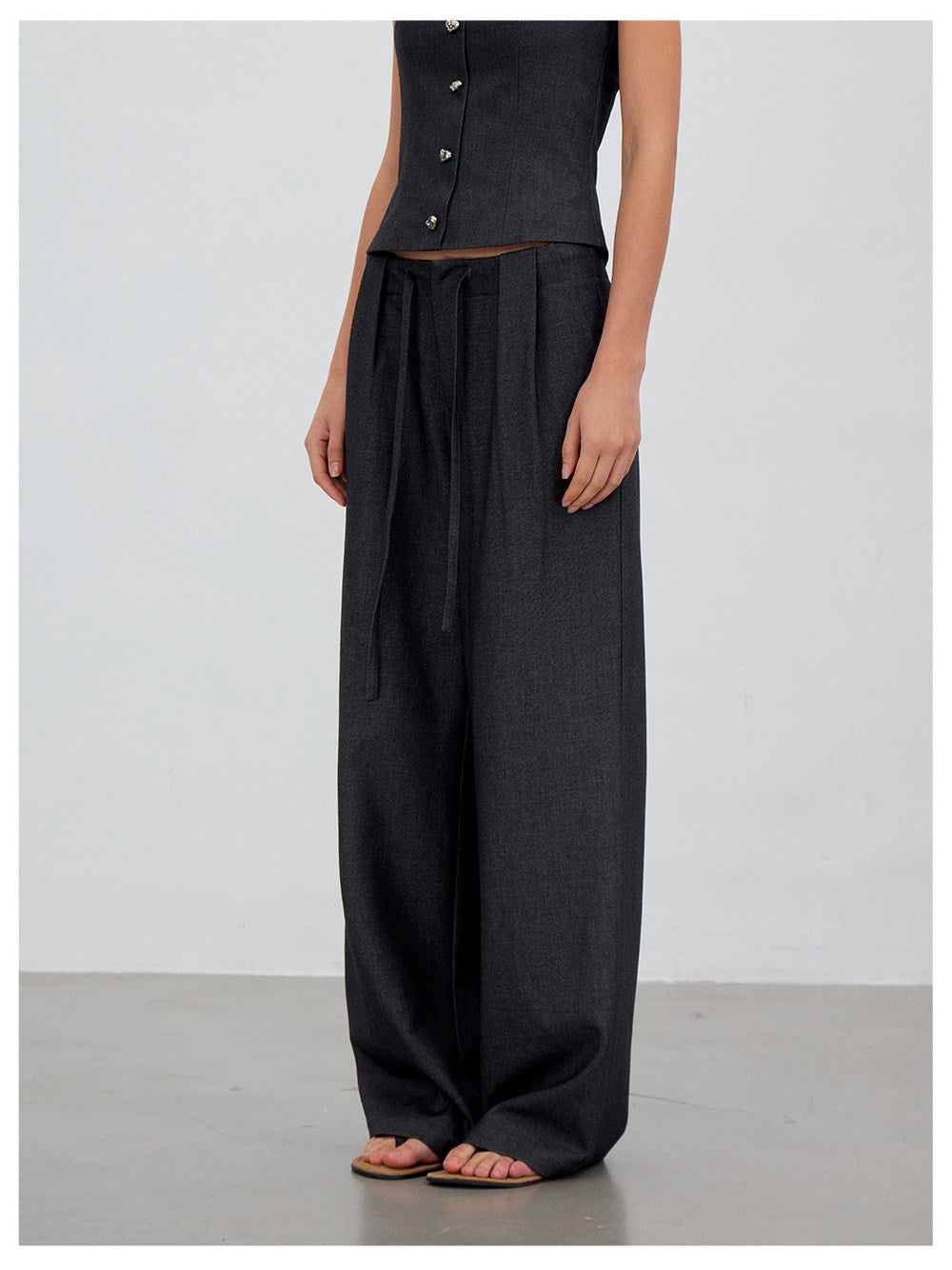 Pleated Drawstring Wide Trousers