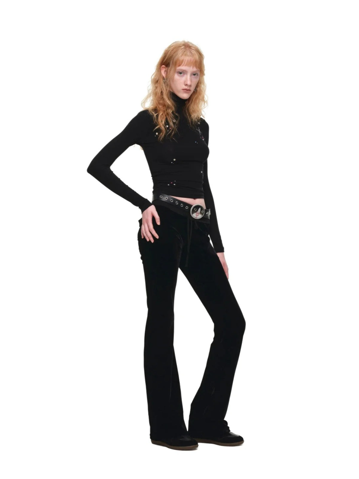 Rhinestone Lyocell Wool Turtleneck Top