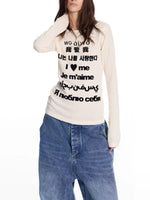 Flocked Letter Off-Shoulder Knit Top
