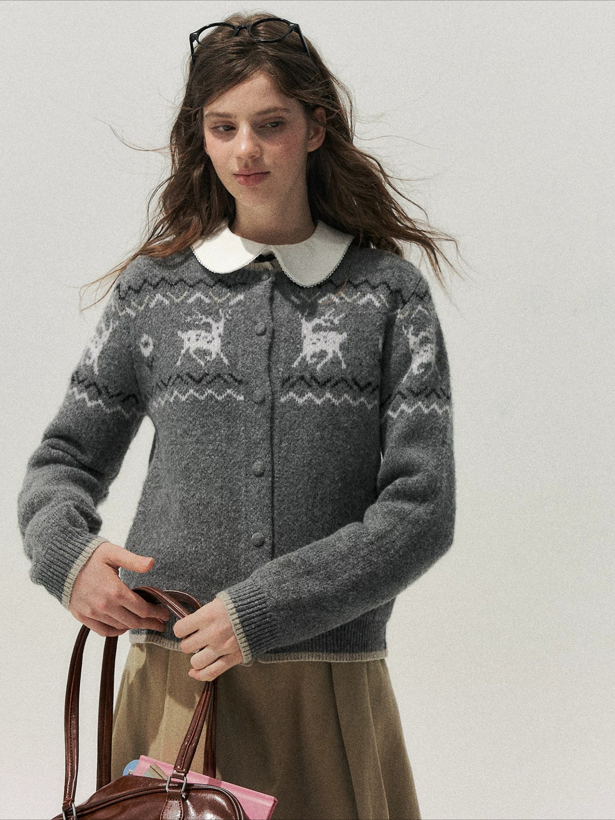 Deer Fair Isle Knit Cardigan