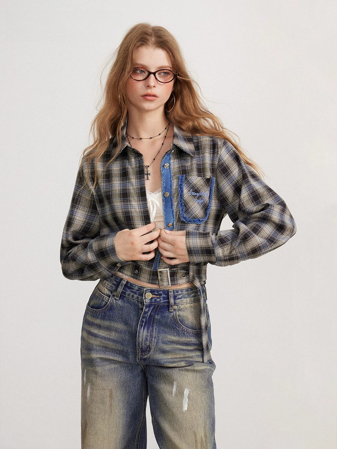 Frayed Plaid Shirt Jacket