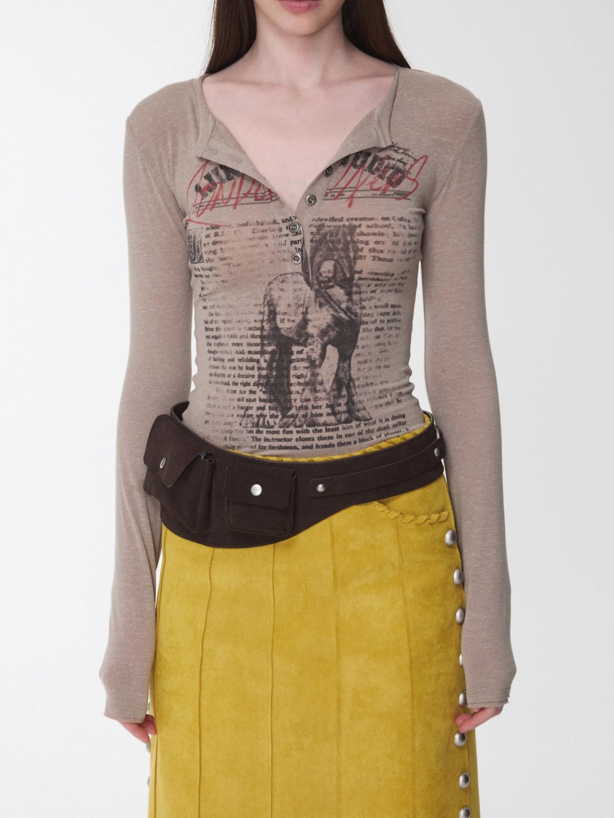 Suede Studded A-Line Skirt