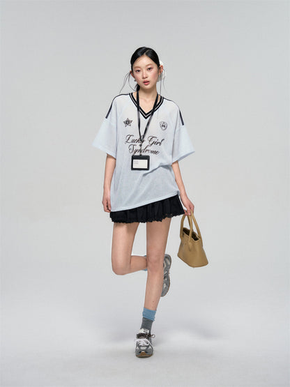 Textured Contrast Trim Sports T-shirt