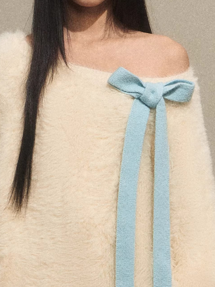 Bow Tie Off-Shoulder Knit Sweater