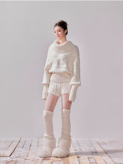 Oversized Turtleneck Off-Shoulder Sweater &amp; Skirt Set