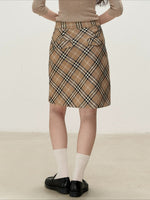 Brown Plaid Napoleon Midi Skirt
