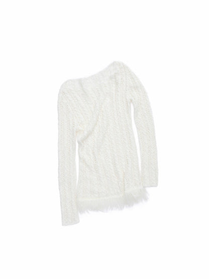 Cable Knit Faux-Fur Trim Fitted Sweater