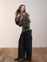 Short PU Leather Faux Fur Collar Coat