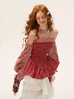 Striped Shirred Bustier Puff Sleeve Dress
