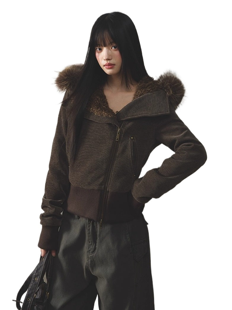 Chenille Fur Hooded Jacket