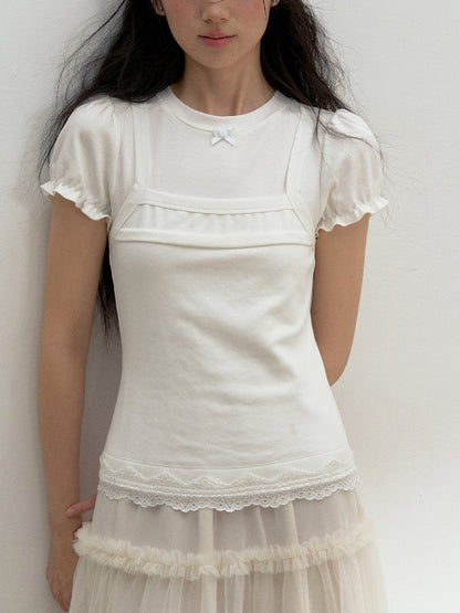 White Faux Two-piece Short-Sleeve T-shirt