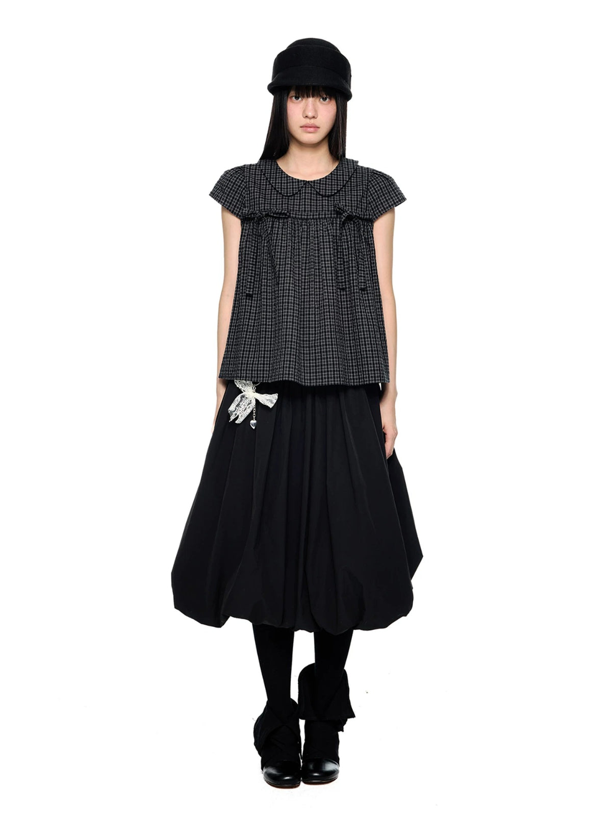 Plaid Collar Tie Blouse